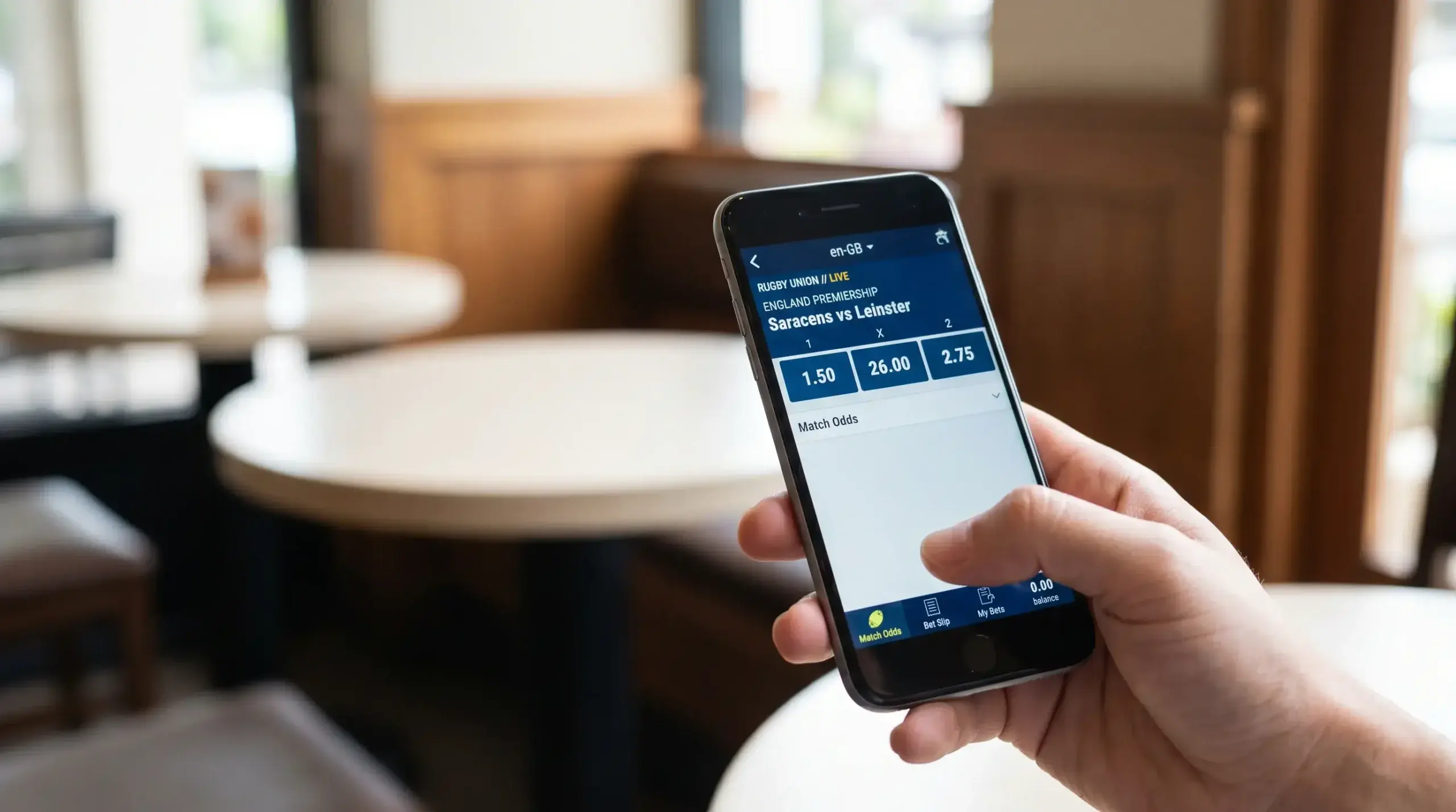 Rugby betting odds displayed in decimal format on a mobile sportsbook