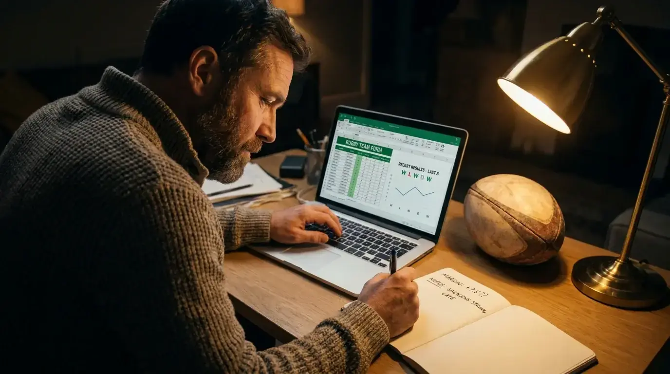 Analyst forming a margin estimate from rugby team form before checking the handicap line