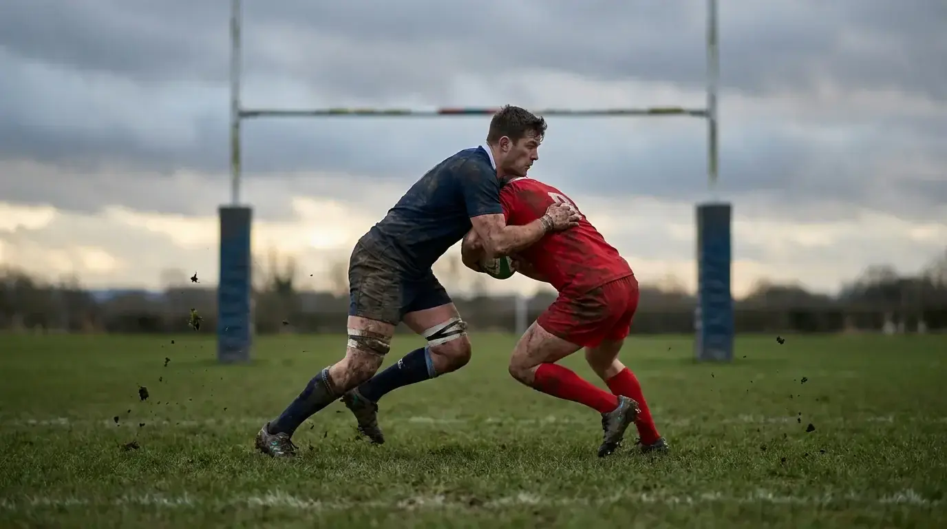 Rugby union flanker making a dominant tackle, a key driver of player prop markets