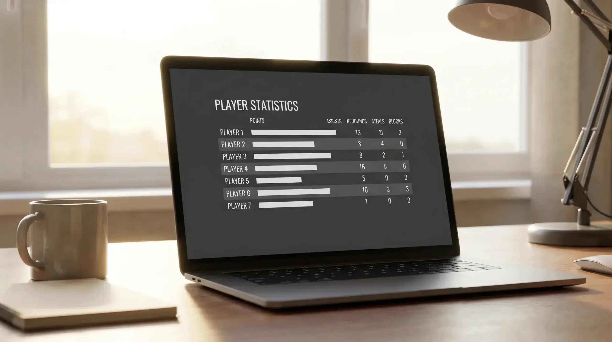 Player performance stats reviewed on a simple analytics screen