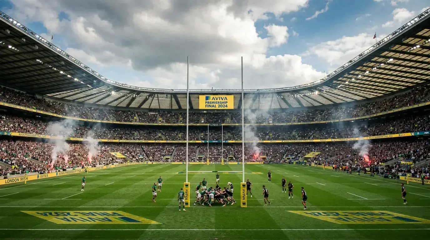 Premiership play-off final showpiece at a packed English rugby union stadium
