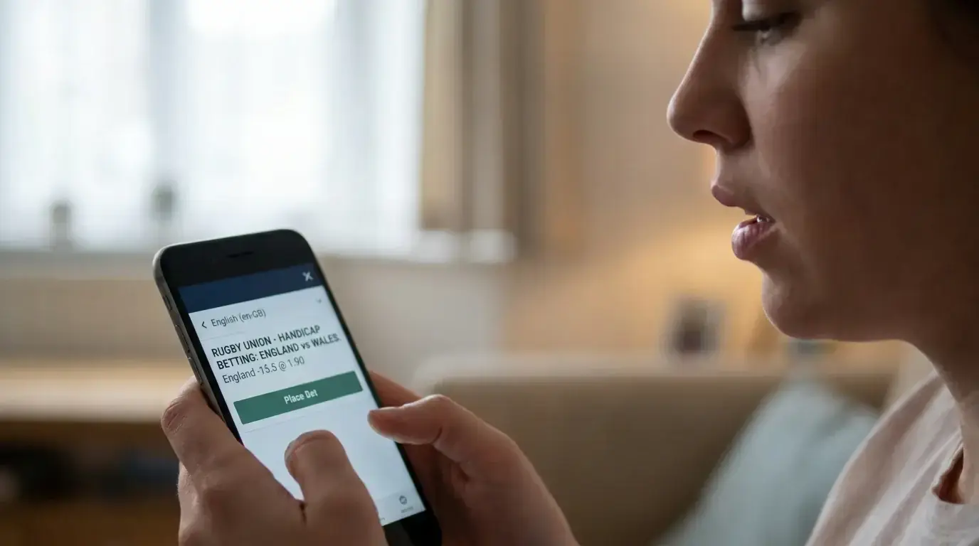 Bettor reading a half-point rugby handicap line stated as a margin requirement