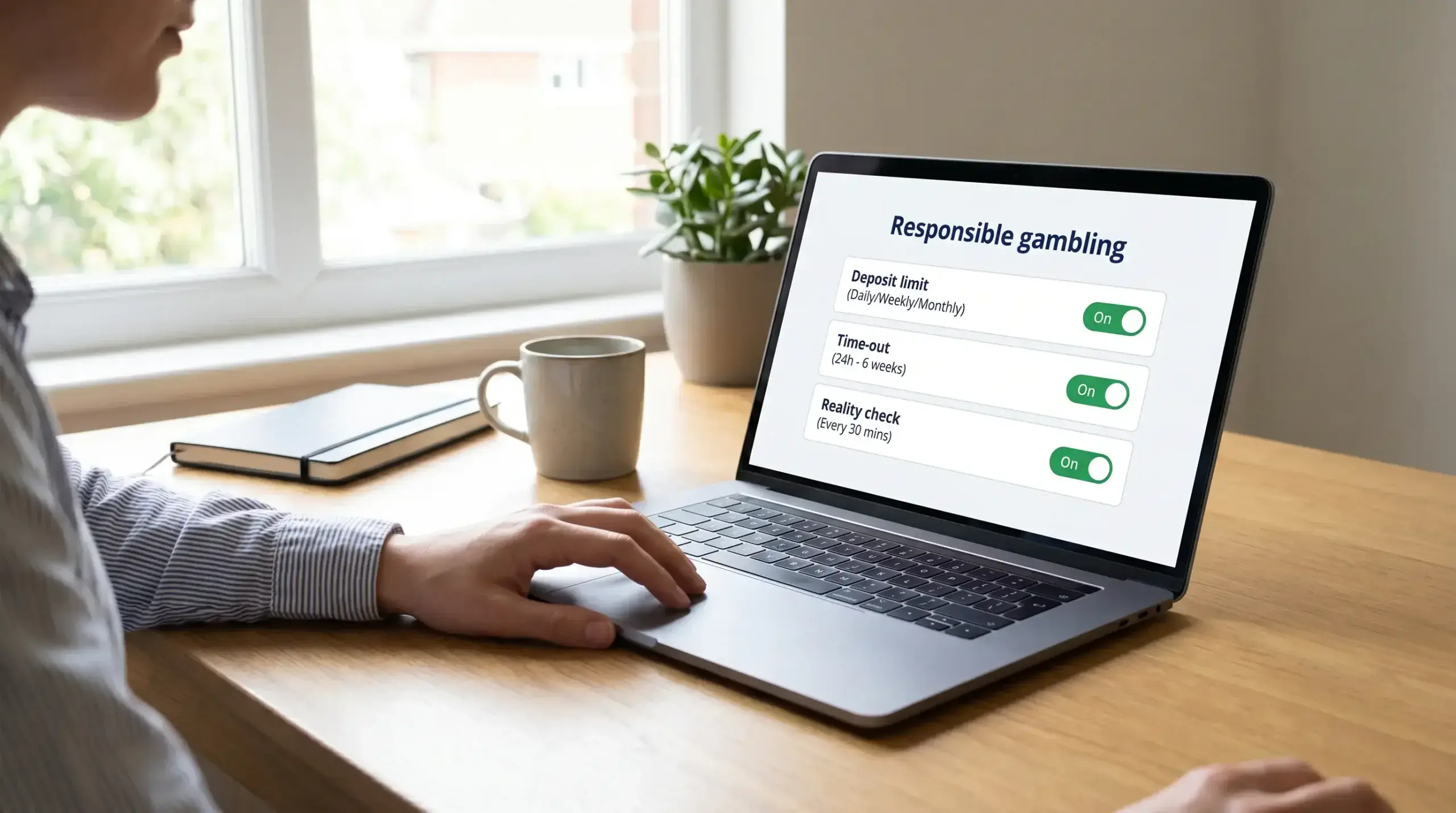 Person setting deposit limits and responsible gambling tools on a UK betting account