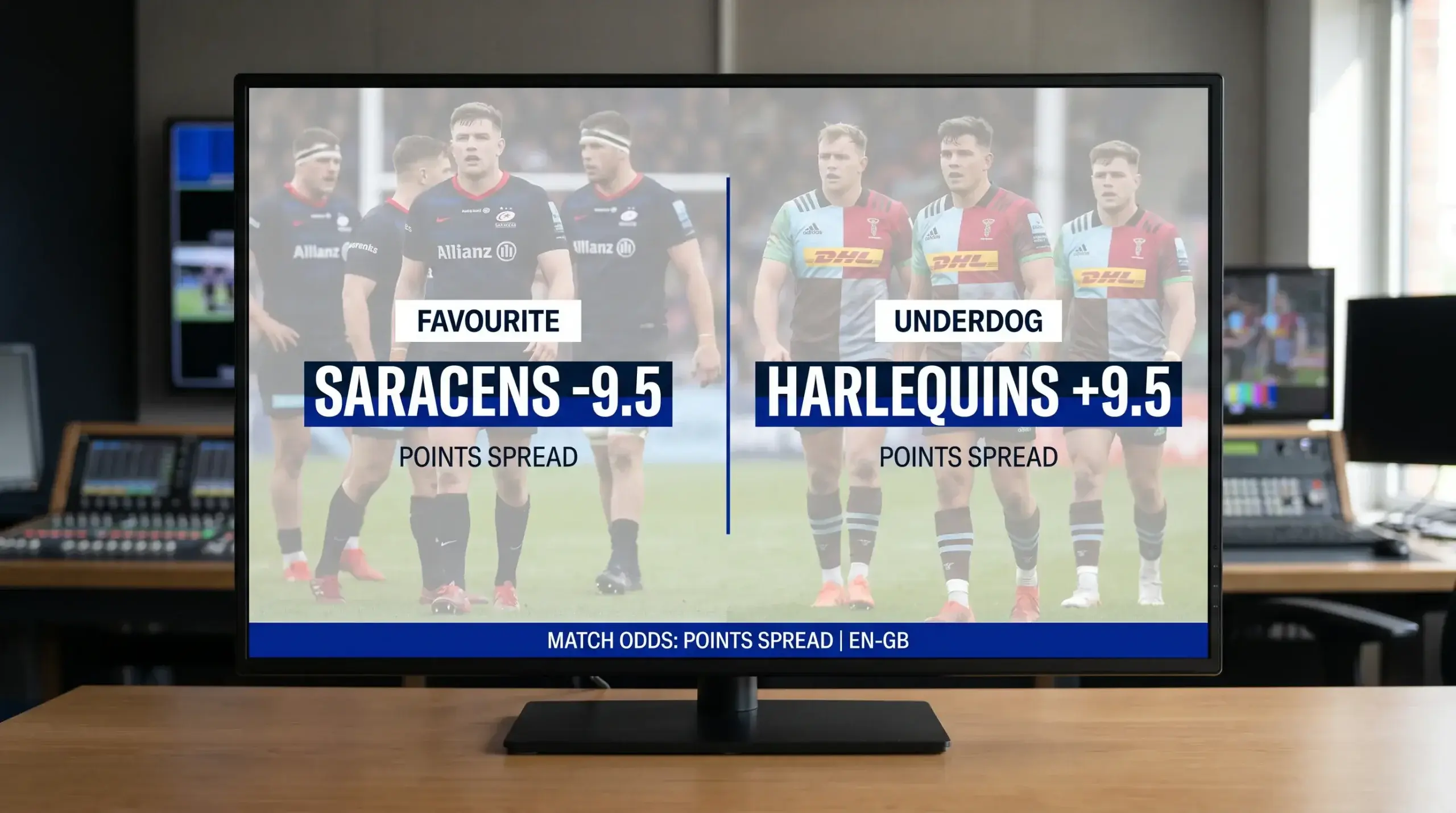 Rugby handicap with a favourite on a negative line and an underdog on a positive line